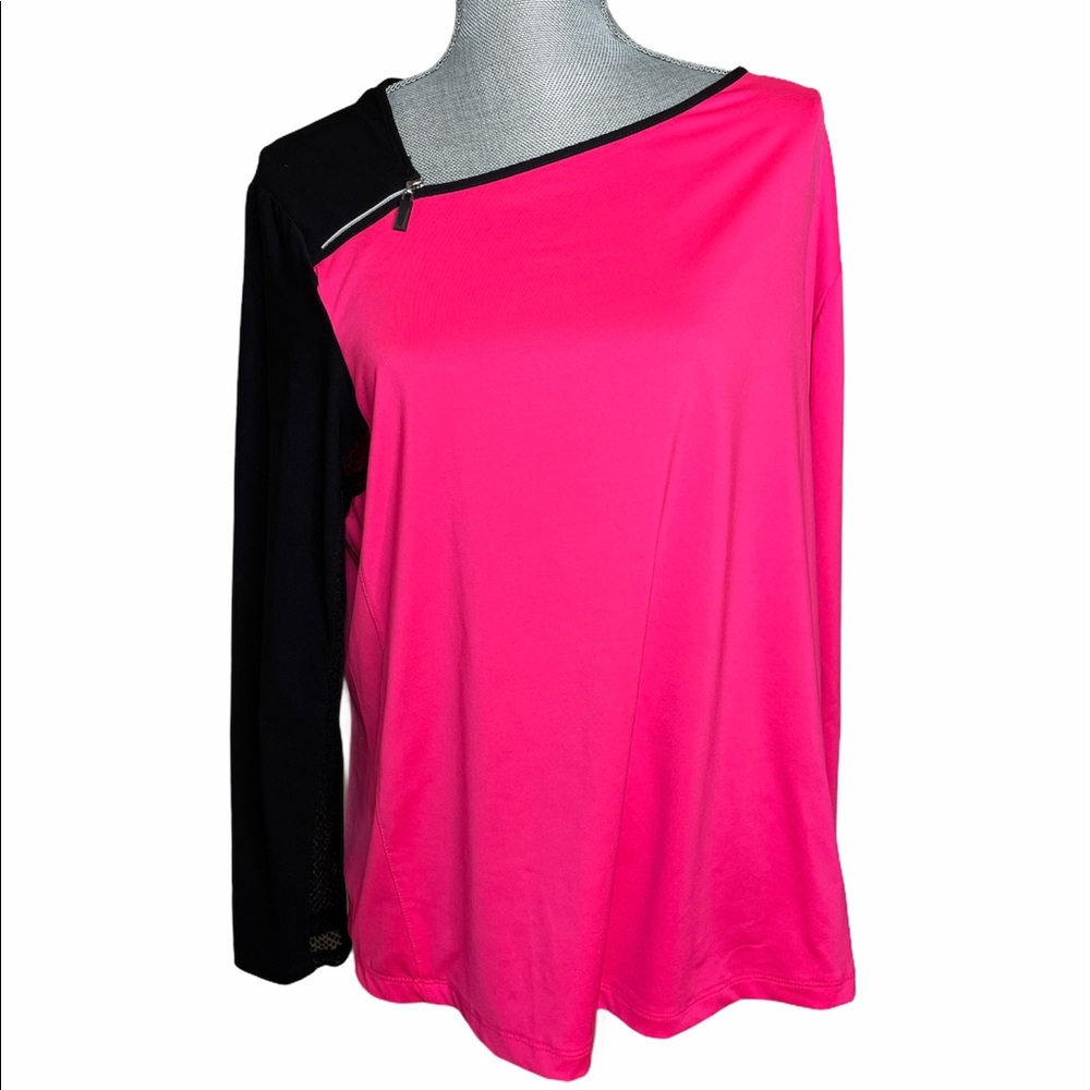 jamie sadock Hot Pink and Black Asymmetric Zip Athletic Top